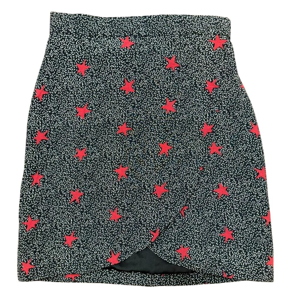 & Other Stories Red Black Star Print Wrap Mini Skirt Sz 2